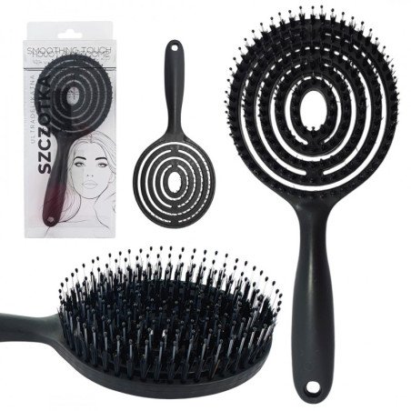 Super flexibele haarborstel met everzwijnhaar – zwart – massage, ontwarren, föhnen