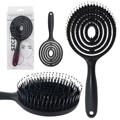 Super Flexible Hair Brush with Boar Bristles – Black – Detangling, Drying, Scalp Massage