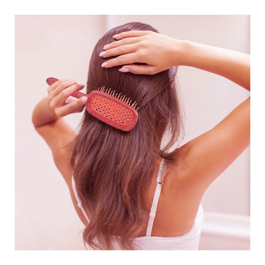 Brosse à cheveux rouge pailletée – ultra flexible, ventilée, tous types de cheveux