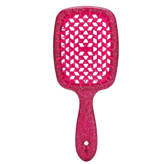 Brosse à cheveux rouge pailletée – ultra flexible, ventilée, tous types de cheveux