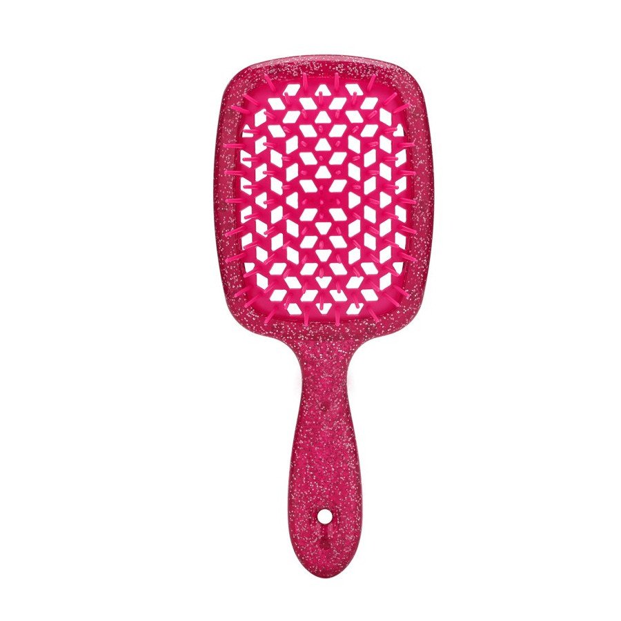 Brosse à cheveux rouge pailletée – ultra flexible, ventilée, tous types de cheveux