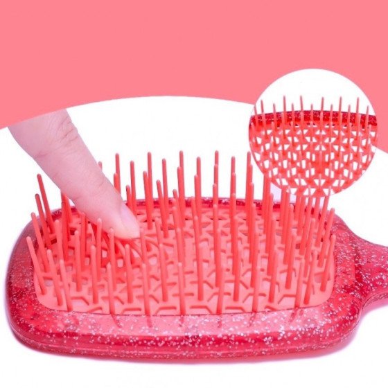 Brosse à cheveux rouge pailletée – ultra flexible, ventilée, tous types de cheveux