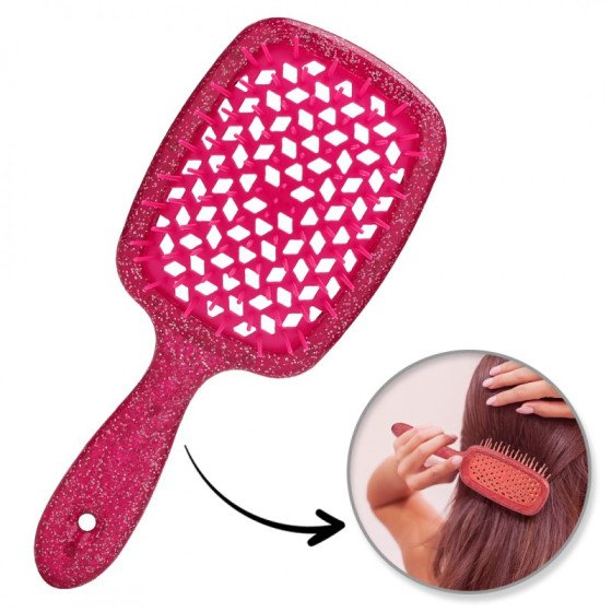 Brosse à cheveux rouge pailletée – ultra flexible, ventilée, tous types de cheveux