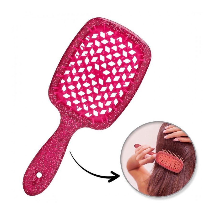 Brosse à cheveux rouge pailletée – ultra flexible, ventilée, tous types de cheveux