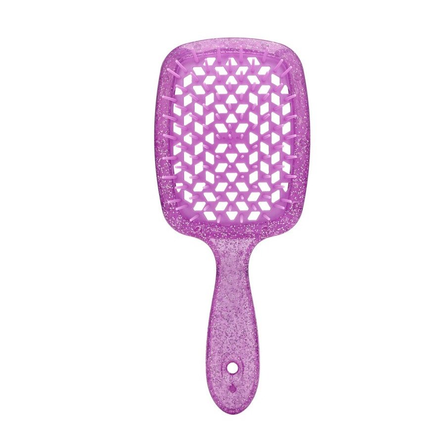 Brosse à cheveux pailletée violette – ultra flexible, ventilée, tous types de cheveux