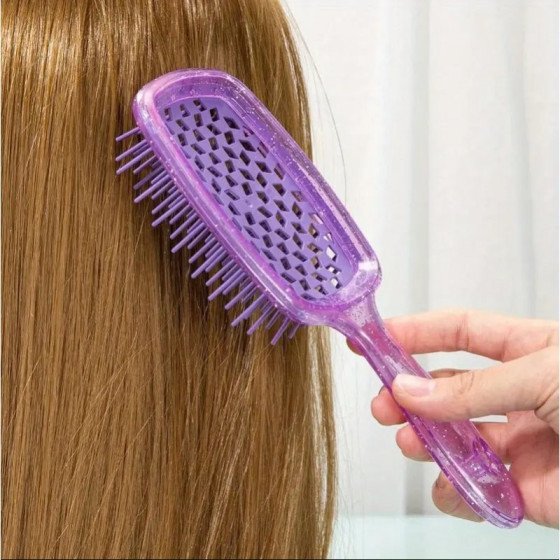 Brosse à cheveux pailletée violette – ultra flexible, ventilée, tous types de cheveux