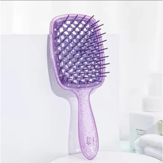 Brosse à cheveux pailletée violette – ultra flexible, ventilée, tous types de cheveux