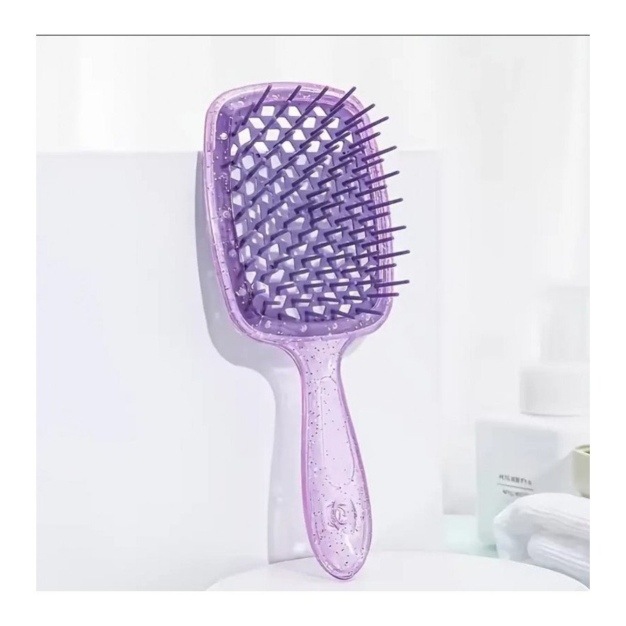 Brosse à cheveux pailletée violette – ultra flexible, ventilée, tous types de cheveux