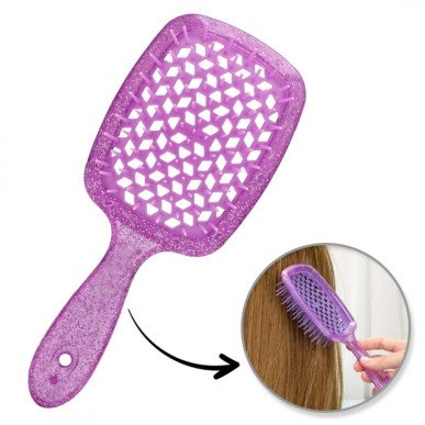 Paarse glitter haarborstel – flexibel & geventileerd – geschikt voor elk haartype