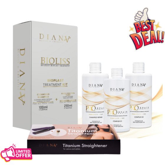 Professionelles Set: Bioplastie 250 g + Reinigungsshampoo 100 ml + Pro Repair Complex + Thermisches Glätteisen
