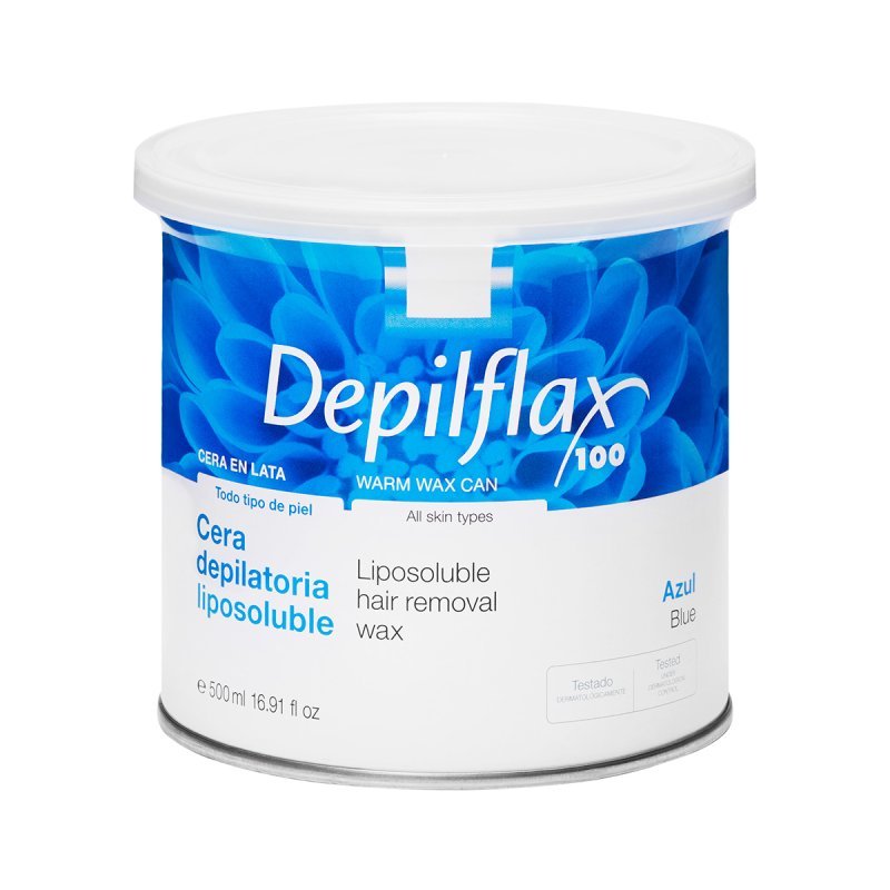 Ontharingswax Depilflax azuleen in blik 500 ml voor professionele ontharing en huidverzorging door beautyprofessionals