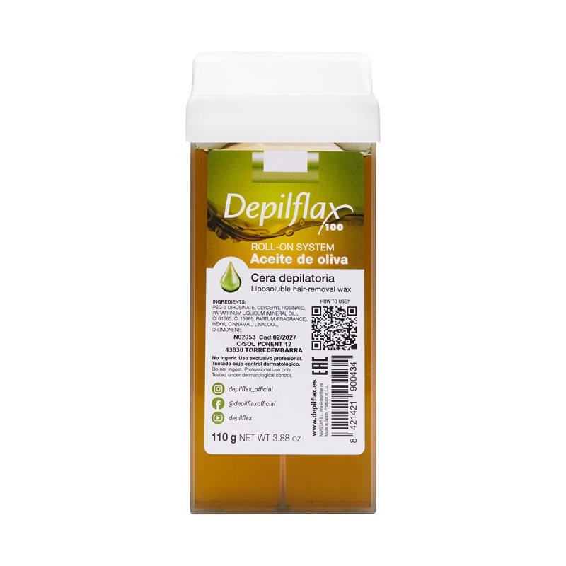 Ontharingswax op rol Depilflax olijf 110 g voor professionele ontharing en verzorgde huidverzorging in de salon Ontharingswax op rol Depilflax olijf 110 g voor professionele ontharing en verzorgde huidverzorging in de salon