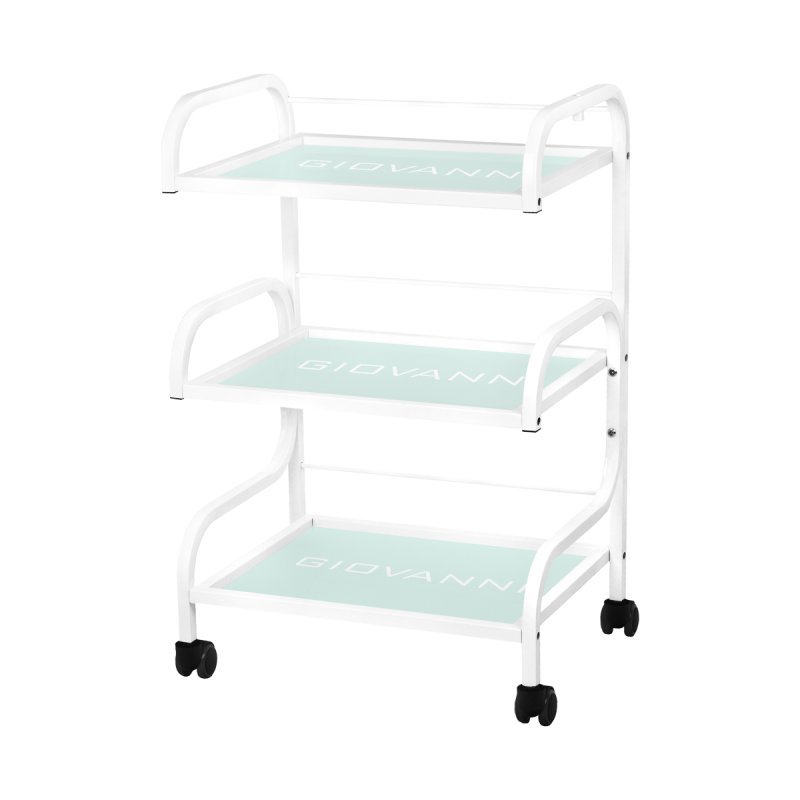 Werktafel voor cosmetische apparaten Giovanni Beauty Type 1014 met 3 glazen legplanken op wielen voor salon en nagelstudio