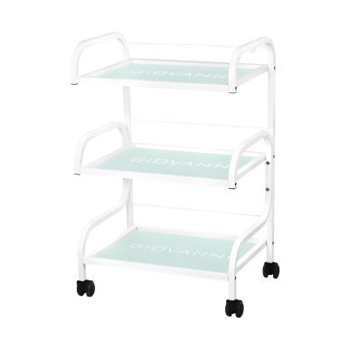 Werktafel voor cosmetische apparaten Giovanni Beauty Type 1014 met 3 glazen legplanken op wielen voor salon en nagelstudio