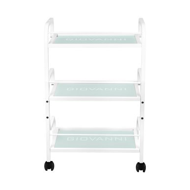 Werktafel voor cosmetische apparaten Giovanni Beauty Type 1014 met 3 glazen legplanken op wielen voor salon en nagelstudio