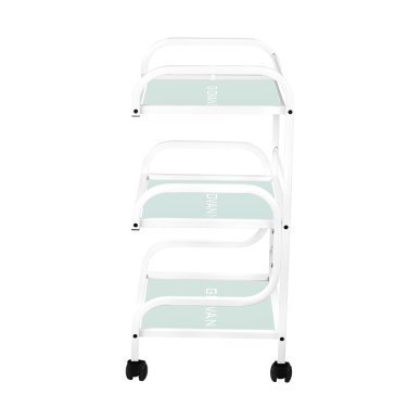 Werktafel voor cosmetische apparaten Giovanni Beauty Type 1014 met 3 glazen legplanken op wielen voor salon en nagelstudio