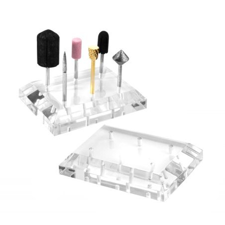 Transparante acryl freeshouder voor 6 frezen, compact en stabiel voor schoonheidssalon en nagelstudio en professioneel gebruik