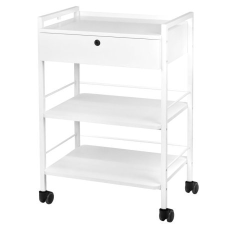 Professionele werktafel Giovanni Beauty Type 1019A wit met afsluitbare lade, legplanken en wielen voor schoonheidssalon