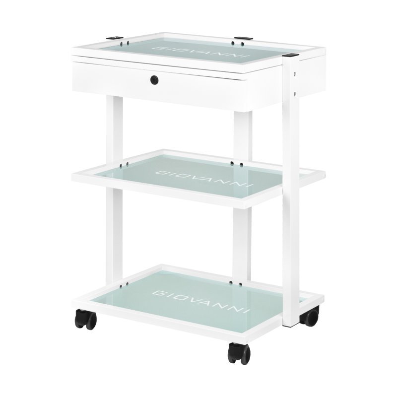 Professionele werktafel Giovanni Beauty Type 1040A met lade en glazen legplanken voor schoonheidssalon en nagelstudio