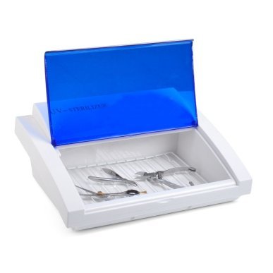 Professionele UV-C-sterilisator blauw voor desinfectie van cosmetische en kappersaccessoires in salon en beautypraktijk