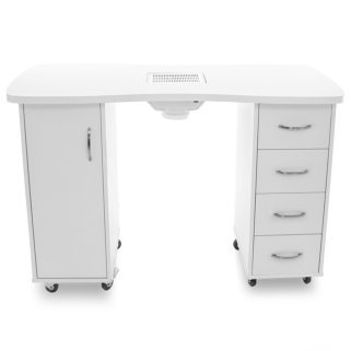 Professionele nageltafel 2027 wit met ingebouwde stofafzuiger, lade en kastjes voor manicure en nagelstyling in de salon