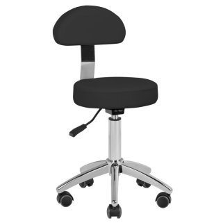 Professionele cosmetische kruk AM-304 zwart met afneembare rugleuning en rubberen wielen voor schoonheidssalon en pedicure