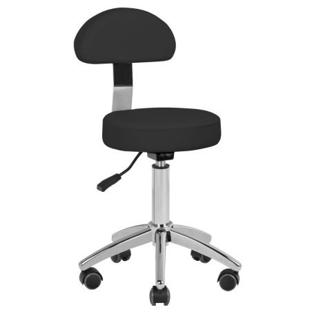 Professionele cosmetische kruk AM-304 zwart met afneembare rugleuning en rubberen wielen voor schoonheidssalon en pedicure