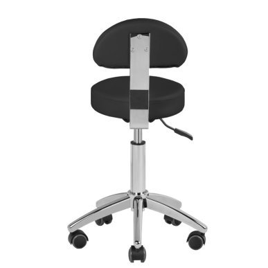 Professionele cosmetische kruk AM-304 zwart met afneembare rugleuning en rubberen wielen voor schoonheidssalon en pedicure