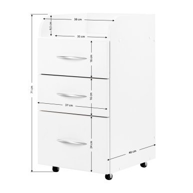 Professionele cosmetische werkwagen Combi II wit met 3 lades en wieltjes voor georganiseerde beauty- en pedicuresalons