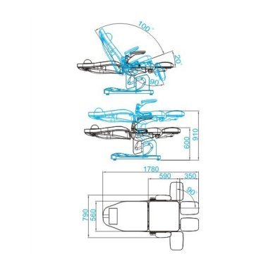 Elektrische podologiestoel Azzurro 709A 3 Strong wit voor professionele podologie, pedicure en beautybehandelingen
