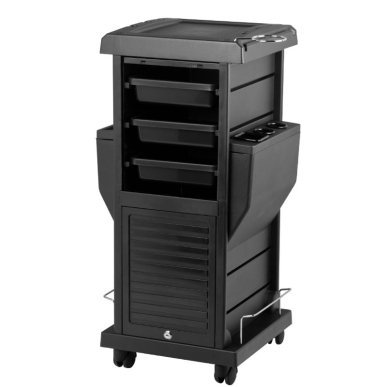 Professionele kappers trolley Gabbiano 100C zwart met 2 rolluiken, 4 trays en 15 vakken voor organisatie in de salon