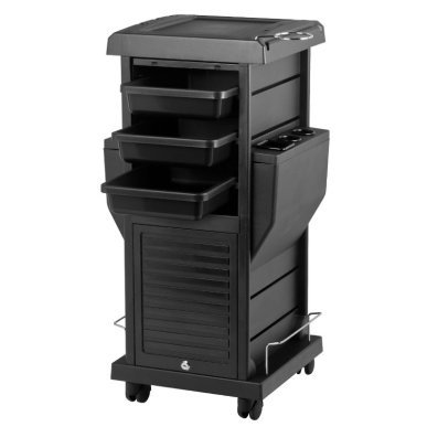 Professionele kappers trolley Gabbiano 100C zwart met 2 rolluiken, 4 trays en 15 vakken voor organisatie in de salon