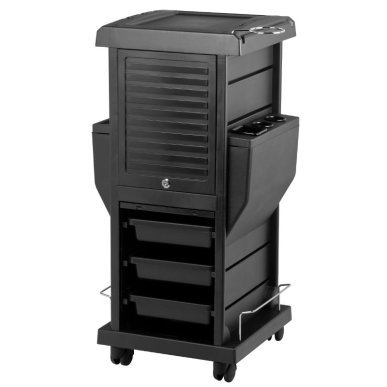 Professionele kappers trolley Gabbiano 100C zwart met 2 rolluiken, 4 trays en 15 vakken voor organisatie in de salon