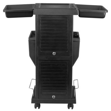 Professionele kappers trolley Gabbiano 100C zwart met 2 rolluiken, 4 trays en 15 vakken voor organisatie in de salon