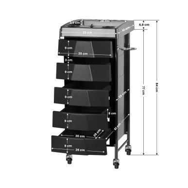 Professionele kappers trolley Gabbiano 008 zwart voor overzichtelijke organisatie van gereedschap tijdens salonwerk