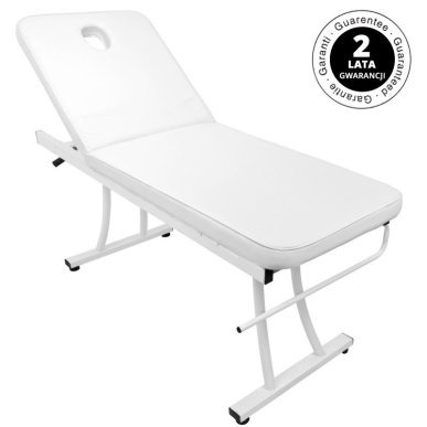 Professionele massagetafel Azzurro 328 wit 2-delige behandelbank met gezichtsopening en papierrolhouder voor salon