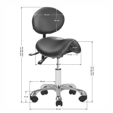Professionele cosmetische kruk Giovanni 1025 zwart met rugleuning voor manicure, pedicure en ergonomisch salonwerk