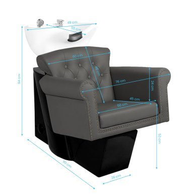 Professionele barber wasunit Gabbiano Berlin grijs-zwart voor haarwassen, baardverzorging, barbershop en salon