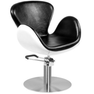 Professionele kappersstoel Gabbiano Amsterdam zwart-wit met hydraulische verstelling voor knippen en styling in de salon