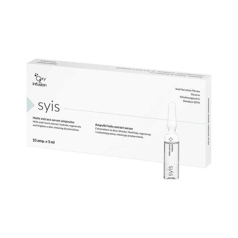 Ampullen met slakkenslijm Syis Helix Extract Serum 10 x 3 ml voor regeneratie en hydratatie Ampullen met slakkenslijm Syis Helix Extract Serum 10 x 3 ml voor regeneratie en hydratatie