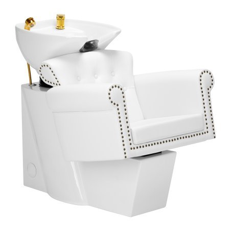 Professionele kapperswasunit Gabbiano Berlin goud-wit met keramische waskom voor haarwassen en kleuren in de salon