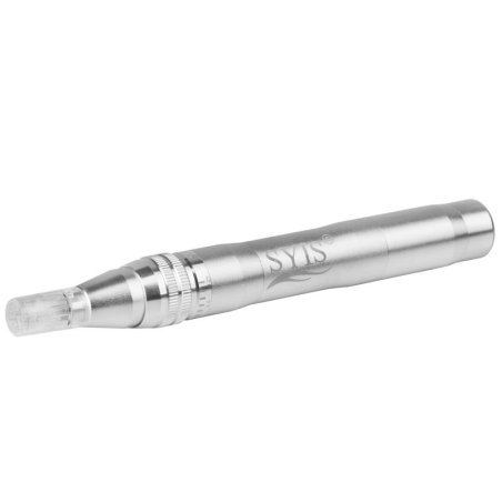 Microneedlingpen SYIS 05 zilver voor professionele huidverbetering, rimpels, littekens en striae, met 12 naalden en 5 standen