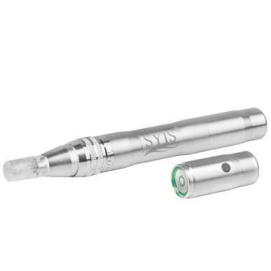 Microneedlingpen SYIS 05 zilver voor professionele huidverbetering, rimpels, littekens en striae, met 12 naalden en 5 standen