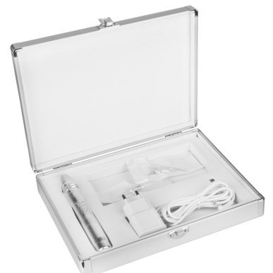 Microneedlingpen SYIS 05 zilver voor professionele huidverbetering, rimpels, littekens en striae, met 12 naalden en 5 standen