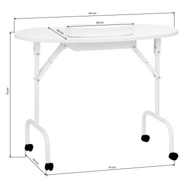 Opvouwbare cosmetische tafel 4031 wit met tas en manicurekussen voor mobiele professionele salonservices 94×72×44 cm