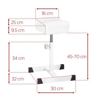 Verstelbare pedicurevoetsteun Bell wit voor professioneel salongebruik met hoogte van 45 tot 70 cm en kussen