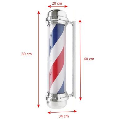 Verlicht barbershop-bord BB-02 zilver groot met roterende cilinder voor professioneel salongebruik aan de muur