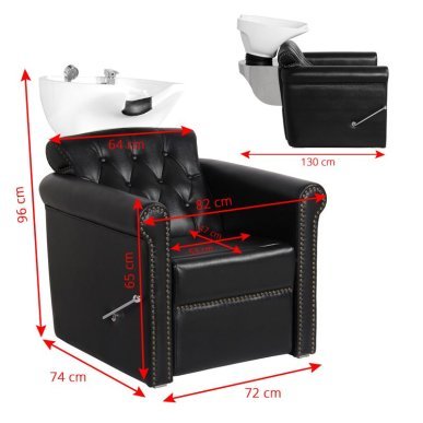 Professionele kapperswasunit Gabbiano Berlin Lux zwart met mechanisch verhoogde voetsteun voor professionele kapsalons