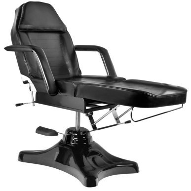 Hydraulische behandelstoel A-234 zwart voor professionele cosmetica, make-up en massage met vergrendelbare draaifunctie