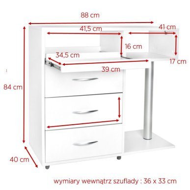 Professionele podologie-assistent Y-300 wit met laden en apparatuurplank voor pedicure, salons en behandelkamers